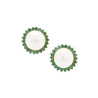 South Sea Cultured Pearl Earrings with Zambian Emerald in 9K Gold (10MM)