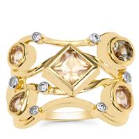 Oregon Sunstone Ring with White Zircon in 9K Gold 1.55cts