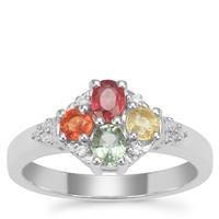 Songea Rainbow Sapphire Ring with White Zircon in Sterling Silver 1.17cts