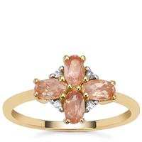 Oregon Cherry Sunstone Ring with White Zircon in 9K Gold 0.90ct