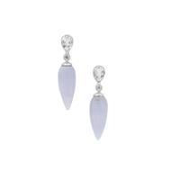 Blue Lace Agate Earrings with Optic Quartz in Sterling Silver 35cts