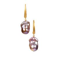 Naturally Lavender Cultured Pearl Earrings in Gold Tone Sterling Silver (20mm x 15mm)