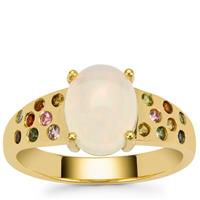 Ethiopian Opal Ring with Multi-Colour Tourmaline in Gold Plated Sterling Silver 1.65cts