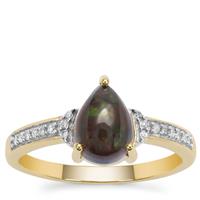 Ethiopian Black Opal Ring with Diamond in 9K Gold 1.10cts
