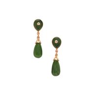 Nephrite Jade Earrings with Australian Diamond in Rose Gold Plated Sterling Silver 19.80cts