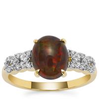 Ethiopian Black Opal Ring with White Zircon in 9K Gold 1.70cts