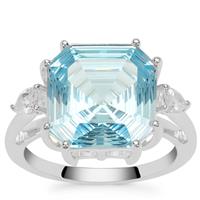 Sky Blue Topaz Ring with White Zircon in Sterling Silver 9.90cts