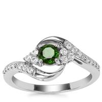 Chrome Diopside Ring with White Zircon in Sterling Silver 0.60ct