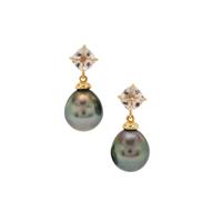 Tahitian Cultured Pearl Earrings with Mozambique Morganite in 9K Gold (10mm)