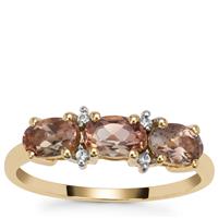 Padparadscha Oregon Sunstone Ring with White Zircon in 9K Gold 1.35cts