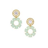 Rainbow Moonstone Earrings with Aqua Chalcedony in Gold Plated Sterling Silver 13.35cts