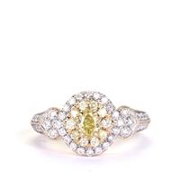 Yellow Diamonds Ring with White Diamonds in 14K Gold 0.96ct