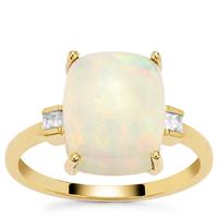 Ethiopian Opal Ring with White Zircon in 9K Gold 3.45cts