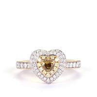 White, Yellow and Green Diamonds Ring in 14K Two Tone Gold 0.74ct