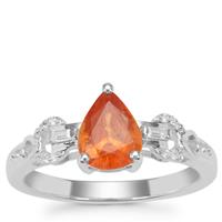 Mandarin Garnet Ring with White Zircon in Sterling Silver 1.66cts