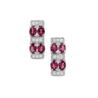 Rajasthan Garnet Earrings with White Zircon in Sterling Silver 1.85cts