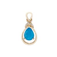 Ethiopian Paraiba Blue Opal Pendant with White Zircon in 9K Gold 1.10cts