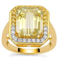 Sunrise Bi-Colour Quartz, Yellow Sapphire Ring with White Zircon in Gold Plated Sterling Silver 7.05cts