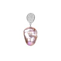 (Purple Flash Fireball) Pearl Pendant with White Topaz  in Sterling Silver (20mm x 15mm)