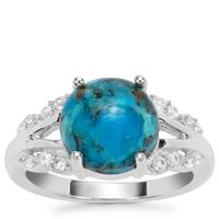 Bonita Blue Turquoise Ring with White Zircon in Sterling Silver 3.90cts