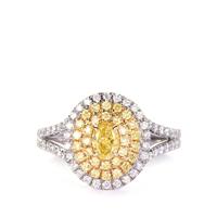 Yellow Diamonds Ring with White Diamonds in 14K Two Tone Gold 1.07cts