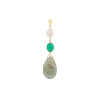 Aquaprase™, Kaori Cultured Pearl Pendant with Green Onyx in Gold Plated Sterling Silver