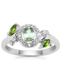 Odisha Kyanite, Chrome Diopside Ring with White Zircon in Sterling Silver 0.69ct
