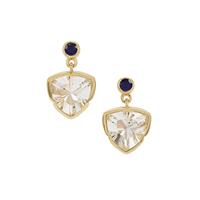 Lehrer Infinity Cut White Topaz Earrings with Ceylon Blue Sapphire in 9K Gold 8.90cts