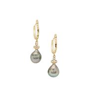 Tahitian Cultured Pearl Earrings with White Zircon in 9K Gold (10mm)