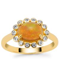 Ethiopian Dark Opal Ring with White Zircon in 9K Gold 1.45cts