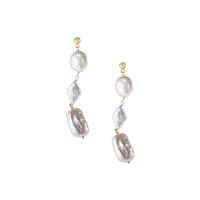 Baroque Cultured Pearl Earrings in Gold Tone Sterling Silver
