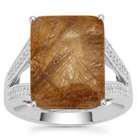 Rutile Quartz Ring with White Zircon in Sterling Silver 11.15cts