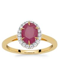 Kenyan Ruby Ring with White Zircon in Gold Plated Sterling Silver 1.95cts
