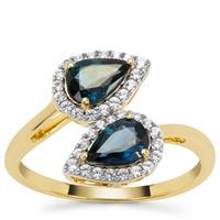 Nigerian Blue Sapphire Ring with White Zircon in 9K Gold 1.60cts