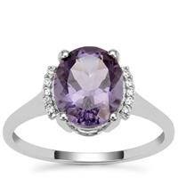 Blueberry Quartz Ring with White Zircon in 9K White Gold 2.40cts