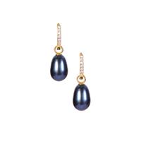 Kaori Cultured Pearl Earrings with White Zircon in Gold Flash Sterling Silver (9mm x 8mm)