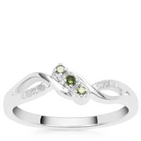 Green Diamonds Ring with White Diamonds in Sterling Silver 0.08ct