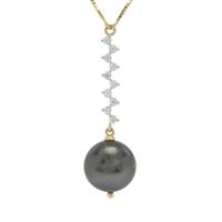 Tahitian Cultured Pearl Necklace with White Zircon in 9K Gold