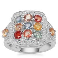 Songea Multi Sapphire Ring with White Zircon in Sterling Silver 2.67cts
