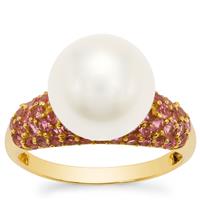 South Sea Cultured Pearl Ring with Pink Tourmaline in 9K Gold (11mm)