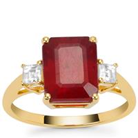 Malagasy Ruby Ring with White Zircon in 9K Gold 5cts (F)