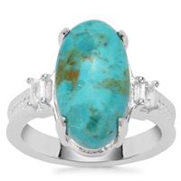 Cochise Turquoise Ring with White Zircon in Sterling Silver 6cts