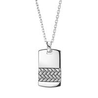 20/22" Sterling Silver Altro Herringbone Patterned Dog Tag Pendant on Adjustable Square Cable Necklace 17.50g