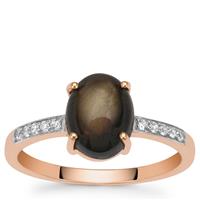 Black Star Sapphire Ring with White Zircon in 9K Rose Gold 2.95cts