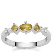Ambilobe Sphene Ring with White Zircon in Sterling Silver 0.50ct