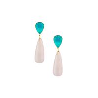 Quartz Earrings with Amazonite in Gold Tone Sterling Silver 37.57cts