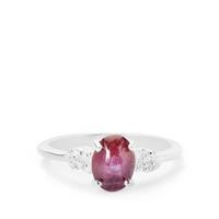 Star Ruby Ring with White Zircon in Sterling Silver 2.48cts