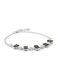 Chrome Diopside Bracelet with White Zircon in Sterling Silver 4.74cts