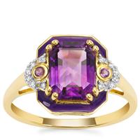 Moroccan, Bahia Amethyst Ring with White Zircon in 9K Gold 2.35cts