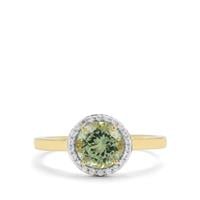 Congo Green Tourmaline Ring with White Zircon in 9K Gold 1.45cts